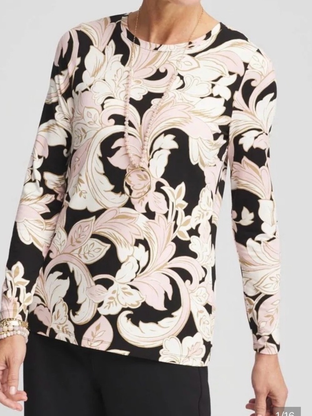 Chico's Black Touch of Cool Pullover Sweater Soft Scroll Blush & Cream Chicos 2